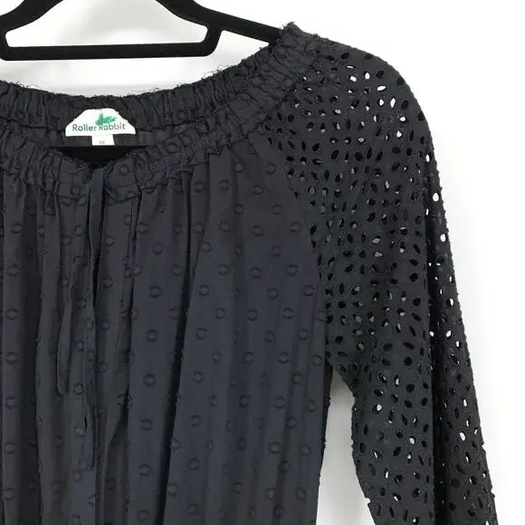 Roller Rabbit Dress Women's XS Arista Mini Long Sleeve Black Drop Waist Lace - Picture 3 of 6